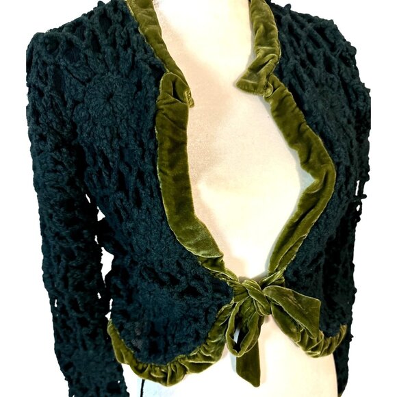 Y2k Green Whimsical Fairy Sweater Cardigan Small Anthro Moth Crocheted Boho - Picture 2 of 10